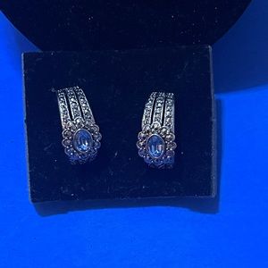 Vintage Avon Romantic Treasures Clip Earrings with Blue Stone and Marcasite